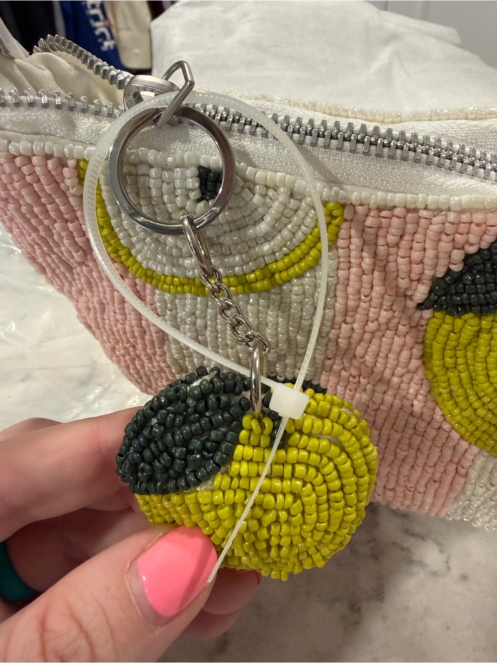 Beaded Pink & Yellow Fruit-Pattern (Apple) Shoulder Bag - Picture 5 of 8